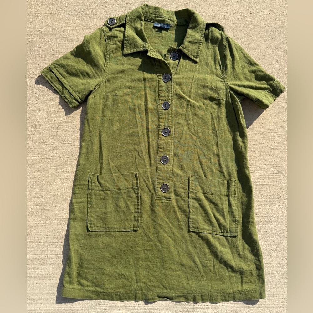 Modcloth Olive Green Collared Shirt Dress with Pockets Womens Medium